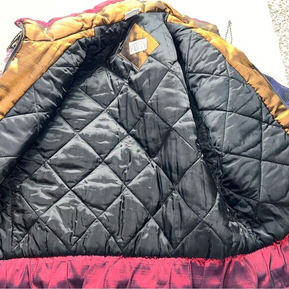 Vintage Otello Pelle Multicolor Quilted Jacket Medium Jewel Tones Ski Winter - Picture 6 of 16